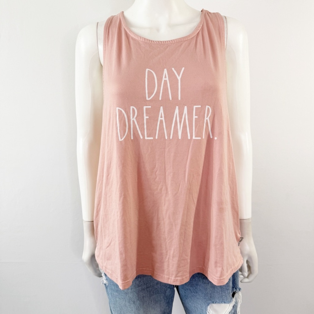 Rae Dunn Pink DAY DREAMER Tank Top Size L Round Neck Casual Summer Beachy